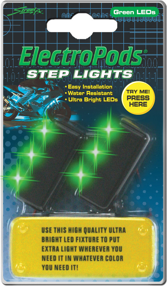 Step Lights Black W/Green Led 2/Pk